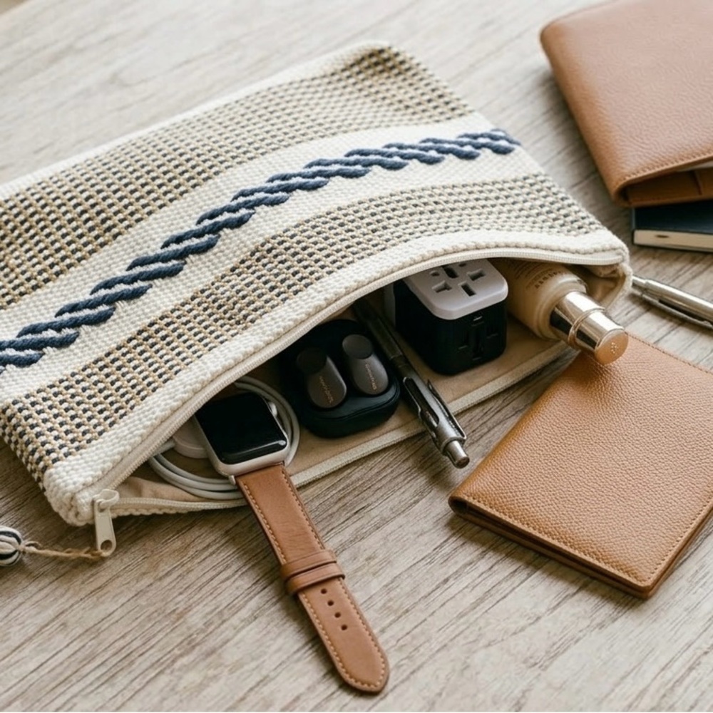 NWT Woven Stripe Neutral Clutch - Cream & Navy